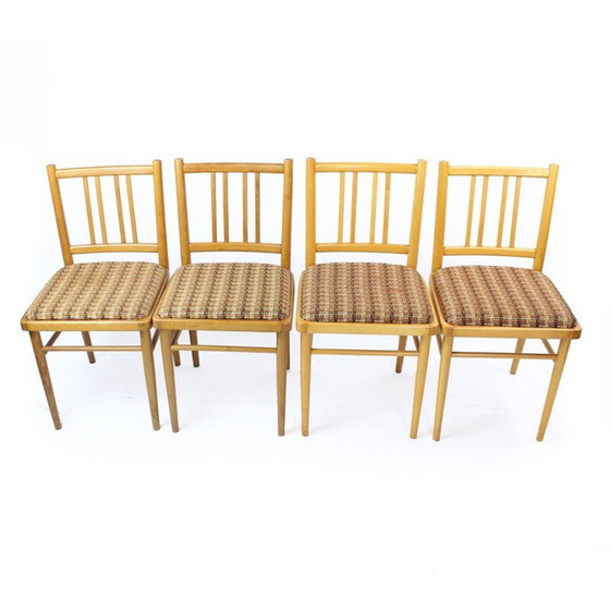Image 1 of Ensemble de 4 chaises vintage en bois de chêne et tissu par Ton, Tchécoslovaquie 1960