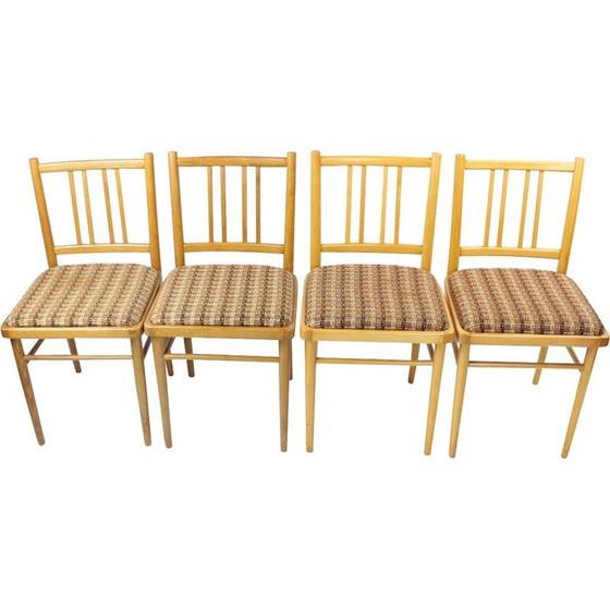 Image 1 of Ensemble de 4 chaises vintage en bois de chêne et tissu par Ton, Tchécoslovaquie 1960