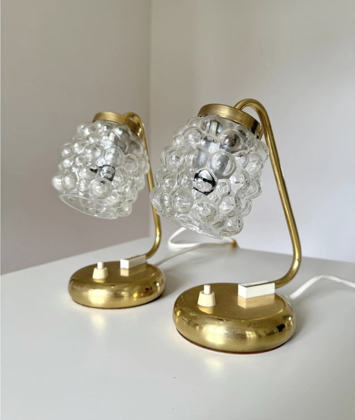 Paire de lampes murales en verre bullé Helena Tynell, verre/laiton, vintage