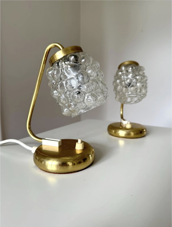 Image 1 of Paire de lampes murales en verre bullé Helena Tynell, verre/laiton, vintage