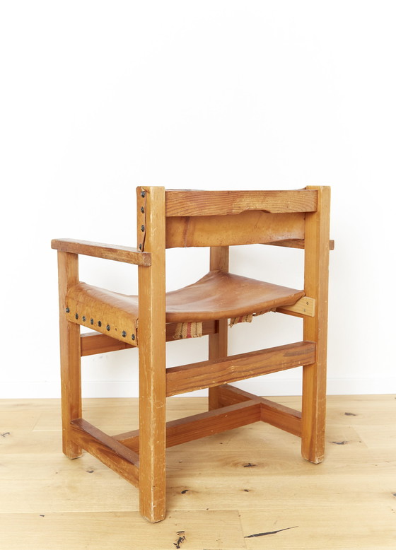 Image 1 of Fauteuil En Pin Massif Et Cuir De Selle Par Biosca