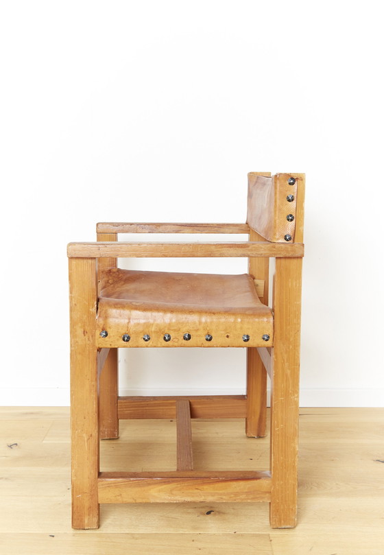 Image 1 of Fauteuil En Pin Massif Et Cuir De Selle Par Biosca