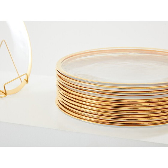 Image 1 of Ensemble de 12 assiettes vintage en verre de Murano par Archimède Seguso, Italie 1970