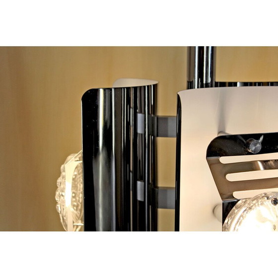 Image 1 of 1x Lustre vintage en verre de Murano chromé et blanc, Italie 1970