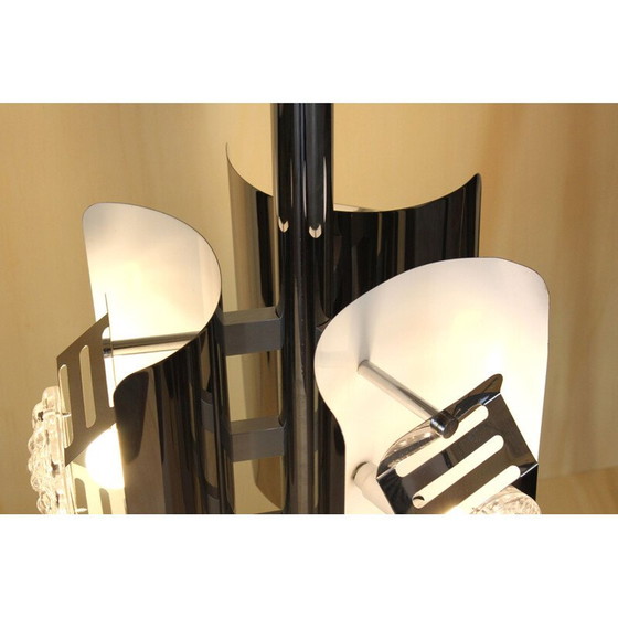 Image 1 of 1x Lustre vintage en verre de Murano chromé et blanc, Italie 1970