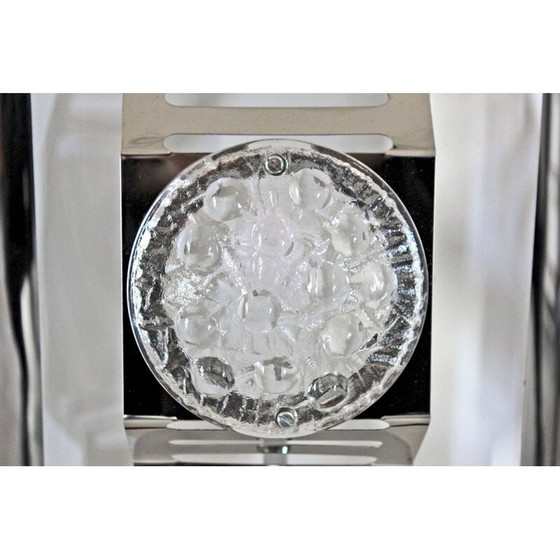 Image 1 of 1x Lustre vintage en verre de Murano chromé et blanc, Italie 1970