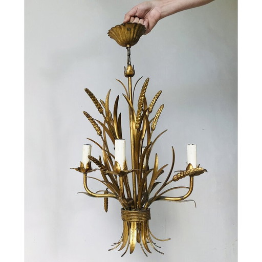 Lustre vintage en métal doré en forme d'épi de blé, 1960