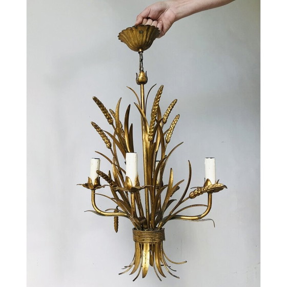 Lustre vintage en métal doré en forme d'épi de blé, 1960
