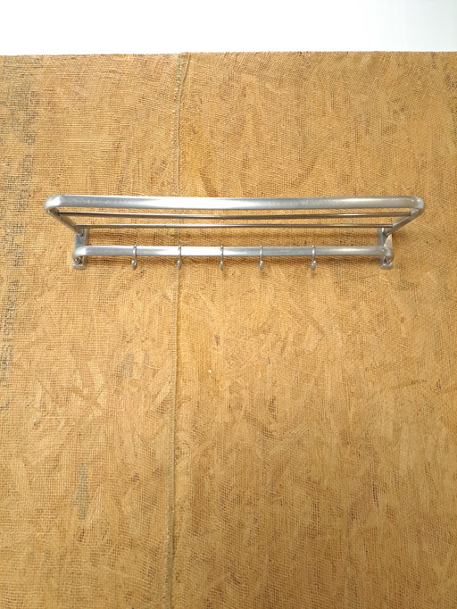 Porte-manteau argenté avec crochets et étagère, No. 6, Porte-manteau mural