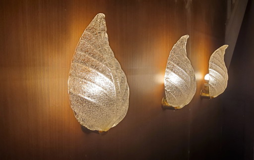 Murano, Appliques Feuilles En Verre Transparent Travaillé, Années 1940