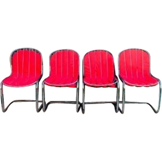 Image 1 of Ensemble de 4 chaises vintage en métal avec coussins, Italie 1970