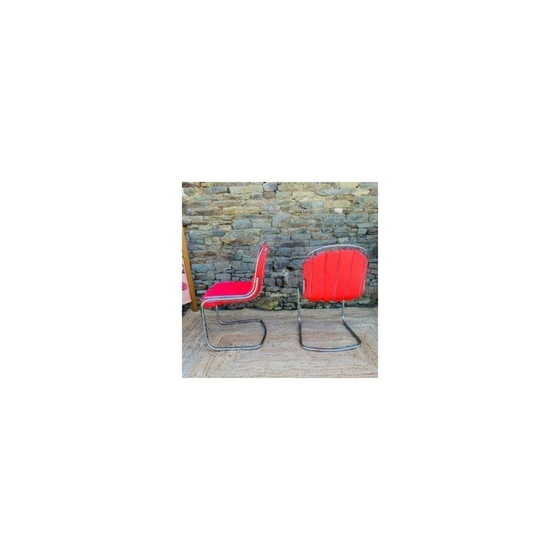 Image 1 of Ensemble de 4 chaises vintage en métal avec coussins, Italie 1970