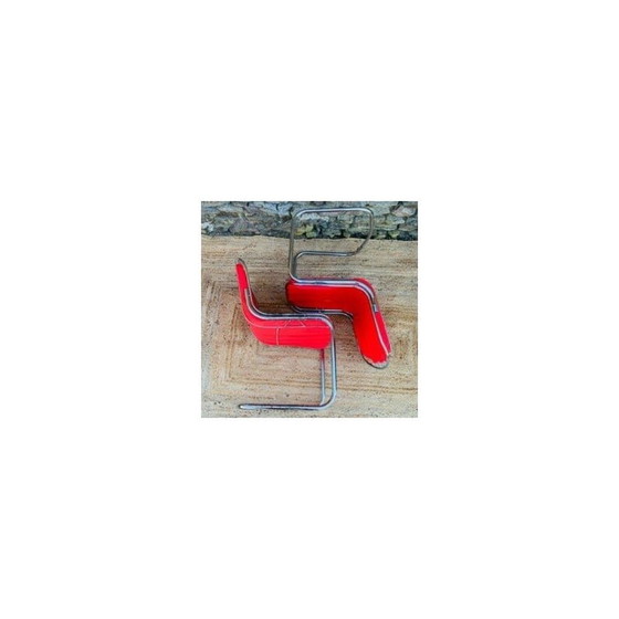 Image 1 of Ensemble de 4 chaises vintage en métal avec coussins, Italie 1970