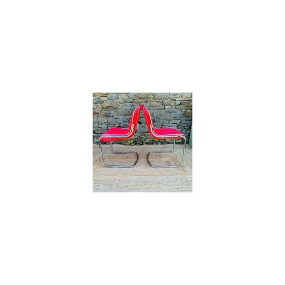 Image 1 of Ensemble de 4 chaises vintage en métal avec coussins, Italie 1970