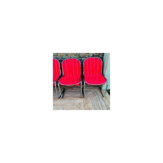Image 1 of Ensemble de 4 chaises vintage en métal avec coussins, Italie 1970