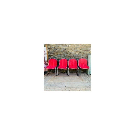 Image 1 of Ensemble de 4 chaises vintage en métal avec coussins, Italie 1970