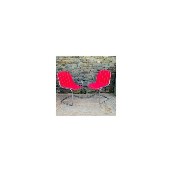 Image 1 of Ensemble de 4 chaises vintage en métal avec coussins, Italie 1970