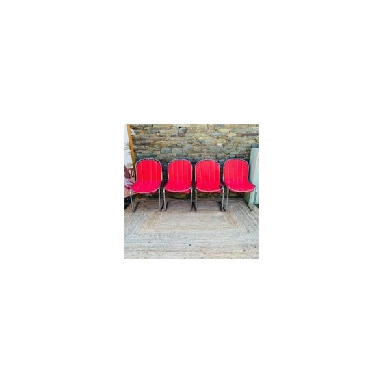 Image 1 of Ensemble de 4 chaises vintage en métal avec coussins, Italie 1970