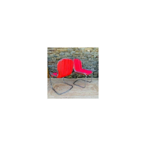 Image 1 of Ensemble de 4 chaises vintage en métal avec coussins, Italie 1970