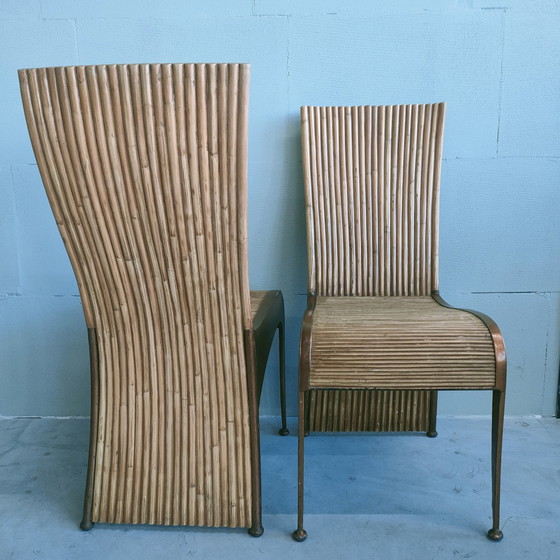 Image 1 of Ensemble unique de 6 chaises de salle à manger en rotin vintage