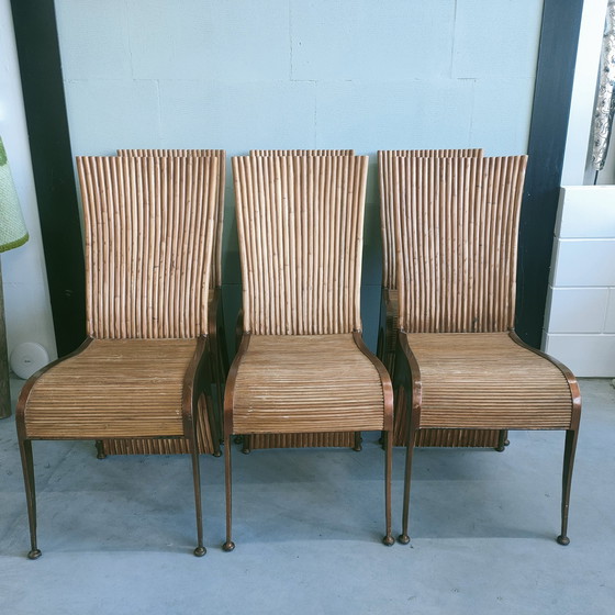 Image 1 of Ensemble unique de 6 chaises de salle à manger en rotin vintage