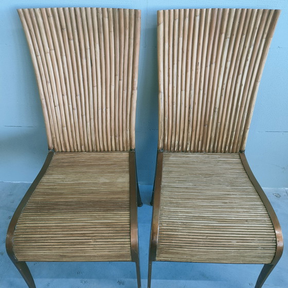 Image 1 of Ensemble unique de 6 chaises de salle à manger en rotin vintage