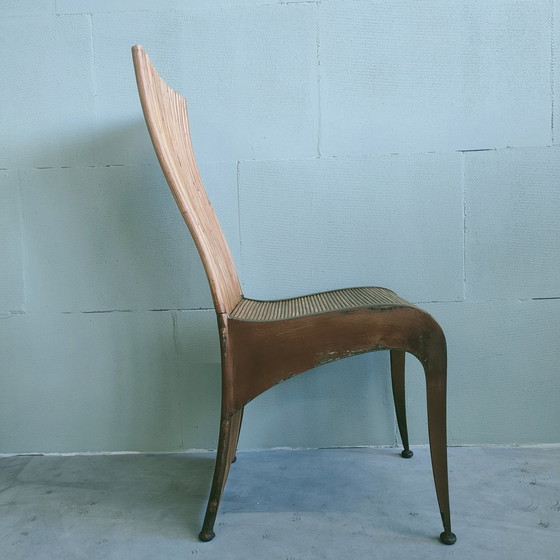 Image 1 of Ensemble unique de 6 chaises de salle à manger en rotin vintage