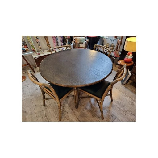 Ensemble de salle à manger en rotin vintage, 1980