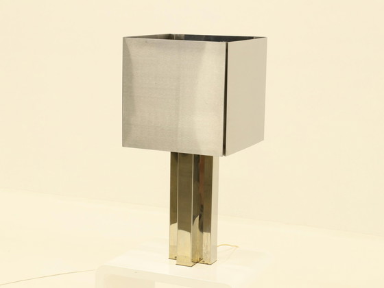 Image 1 of Rare lampe de table en inox fabriquée en France, années 1970