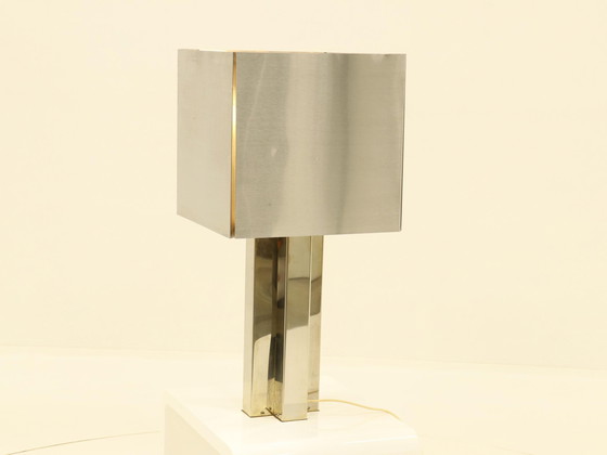 Image 1 of Rare lampe de table en inox fabriquée en France, années 1970