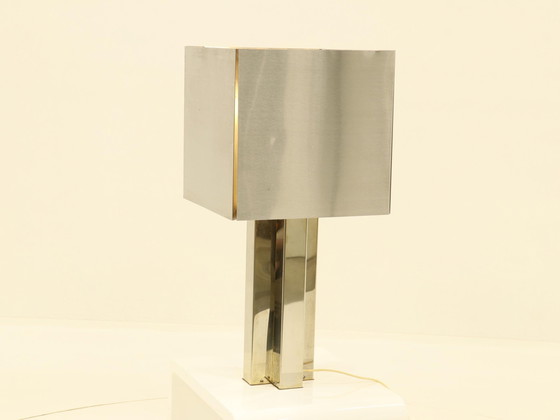 Image 1 of Rare lampe de table en inox fabriquée en France, années 1970