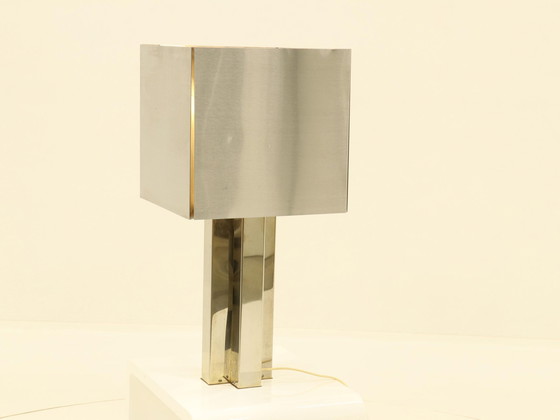 Image 1 of Rare lampe de table en inox fabriquée en France, années 1970