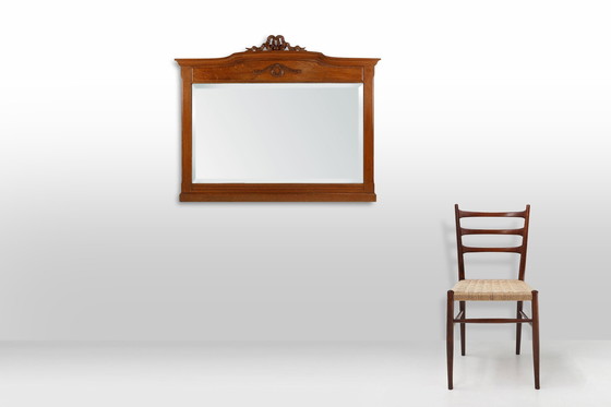 Image 1 of Miroir Art Déco en chêne avec décorations sculptées et miroir à facettes, 1930S