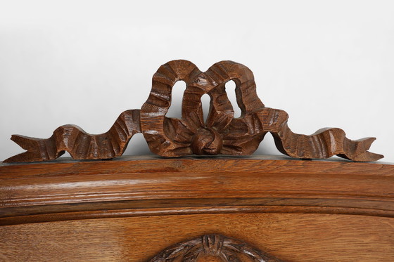 Image 1 of Miroir Art Déco en chêne avec décorations sculptées et miroir à facettes, 1930S