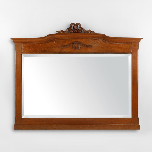 Miroir Art Déco en chêne avec décorations sculptées et miroir à facettes, 1930S