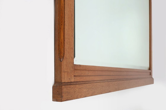 Image 1 of Miroir Art Déco en chêne avec décorations sculptées et miroir à facettes, 1930S