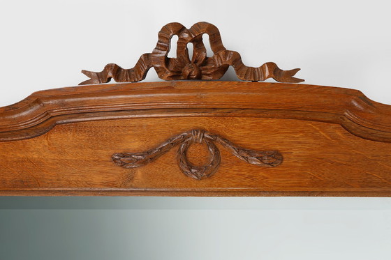 Image 1 of Miroir Art Déco en chêne avec décorations sculptées et miroir à facettes, 1930S