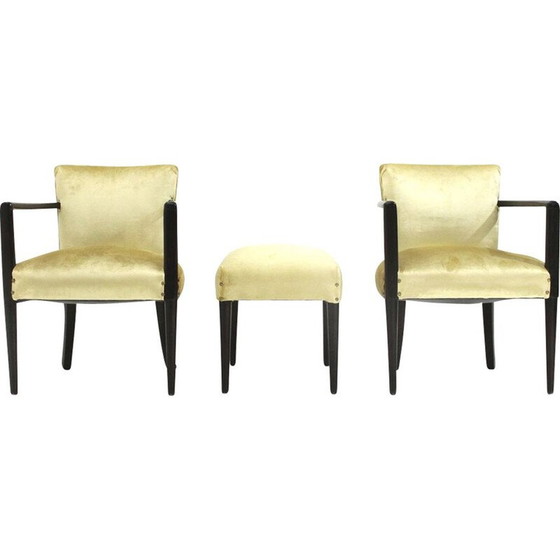 Image 1 of Paire de fauteuils en velours italiens vintage avec ottoman, 1940