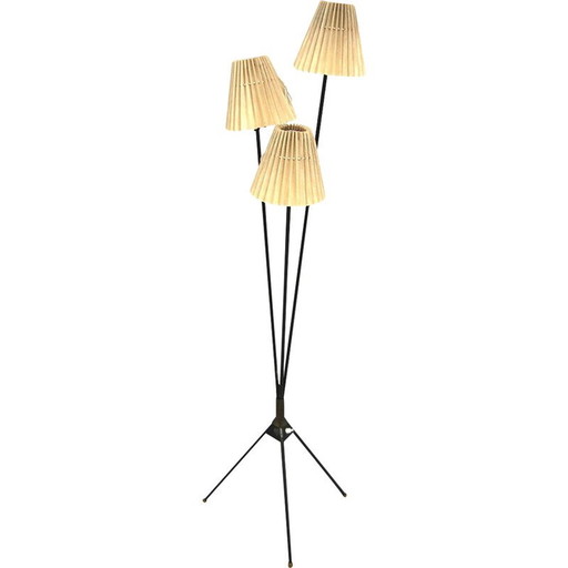 Lampadaire vintage "tripode" en métal et tissu, Suède 1960