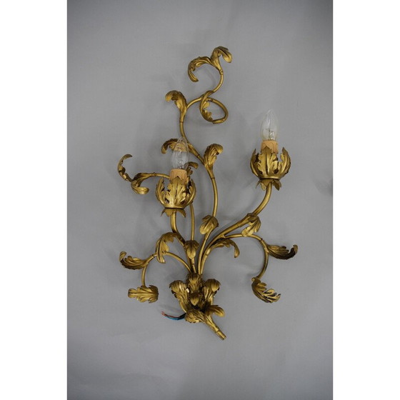 Paire d'appliques vintage en or avec motif floral, Italie 1960 – Appliques murales (photo 9 of 12)