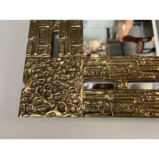 Image 1 of Miroir vintage en bronze doré par Luciano Frigerio, Italie 1970