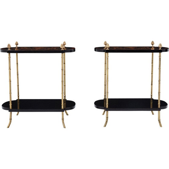 Image 1 of Paire de tables d'appoint vintage en poirier noirci et bronze pour La Maison Baguès, 1940