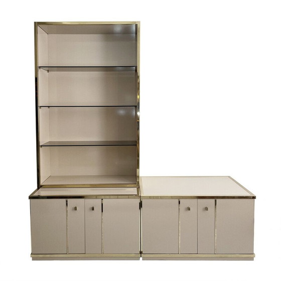 Image 1 of Buffet vintage avec meuble beige et laiton par Renato Zevi 1970