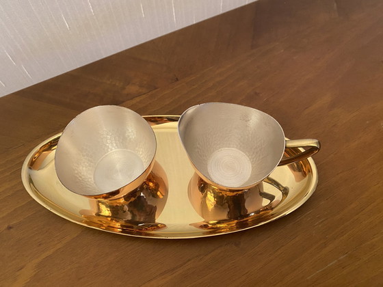 Image 1 of Set à sucre et à crème en cuivre des années 1960