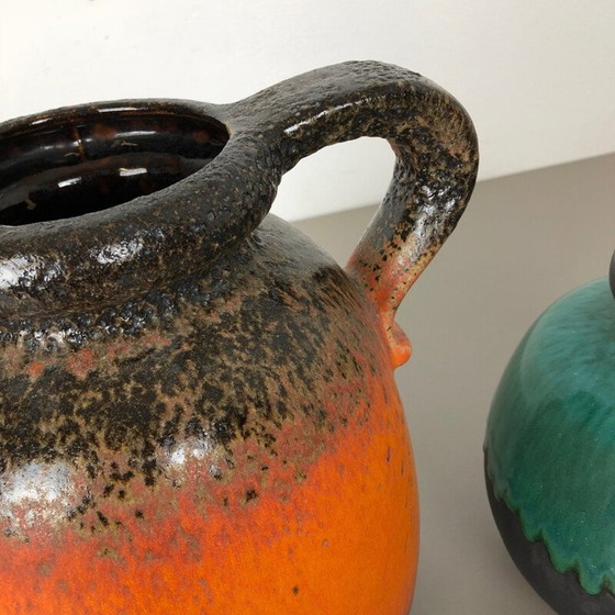 Image 1 of Paire de vases vintage en céramique lave grasse pour Scheurich, Allemagne 1970