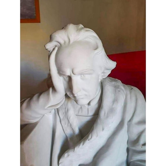 Image 1 of Sculpture vintage en marbre blanc de Carrare représentant Christophe Colomb