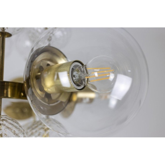 Image 1 of Lustre vintage en laiton doré et verre soufflé, 1970