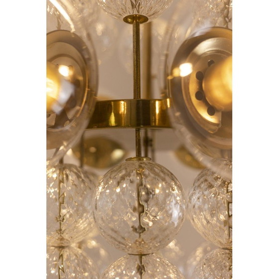 Image 1 of Lustre vintage en laiton doré et verre soufflé, 1970