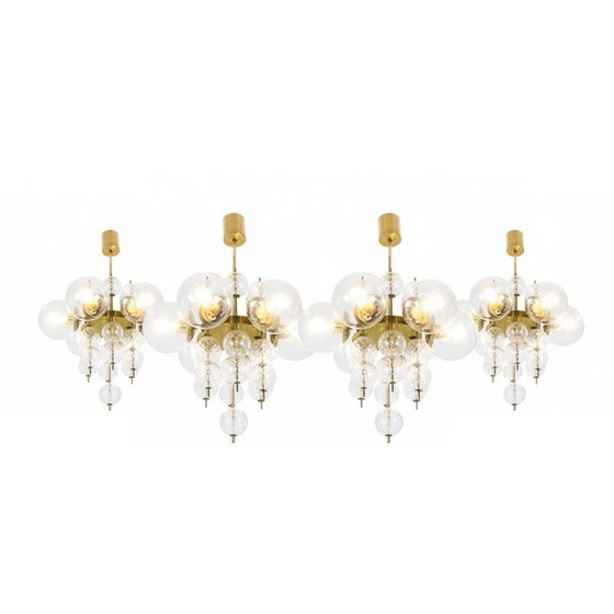 Image 1 of Lustre vintage en laiton doré et verre soufflé, 1970