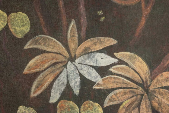 Image 1 of Toile Peinte Représentant Des Animaux Sur Un Fond Exotique. Contemporain.